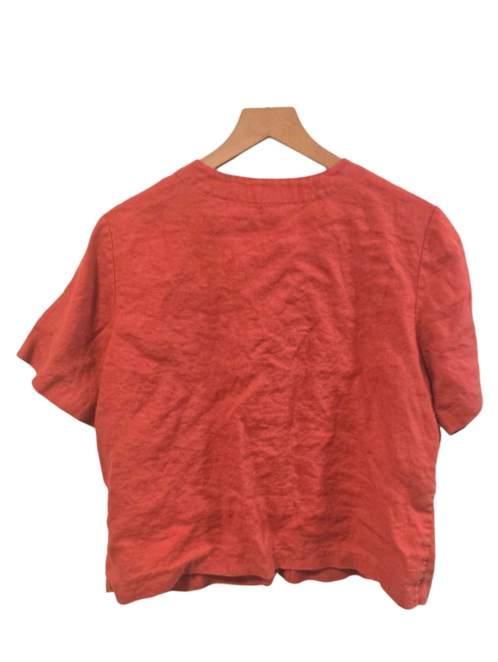 Orvis Vintage 90s Linen Coral Red Pink Button Front Shirt Sleeve Top Large 12/14 - Picture 2 of 5